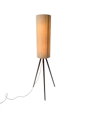Mid-Century Modern Teak Tripod Floor Lamp with Reupholstered Shade